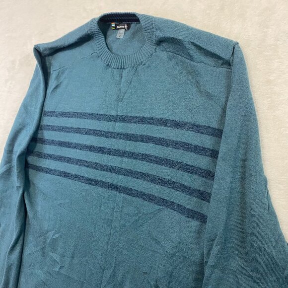 Smartwool Sweater Mens Size L Sparwood Striped Blue Crew Neck Lightweight Wool - Picture 2 of 11